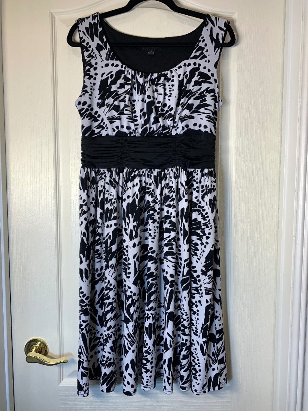 Tribal Black & White Abstract Print Dress Midi‎ Fit & Flare Stretchy M
